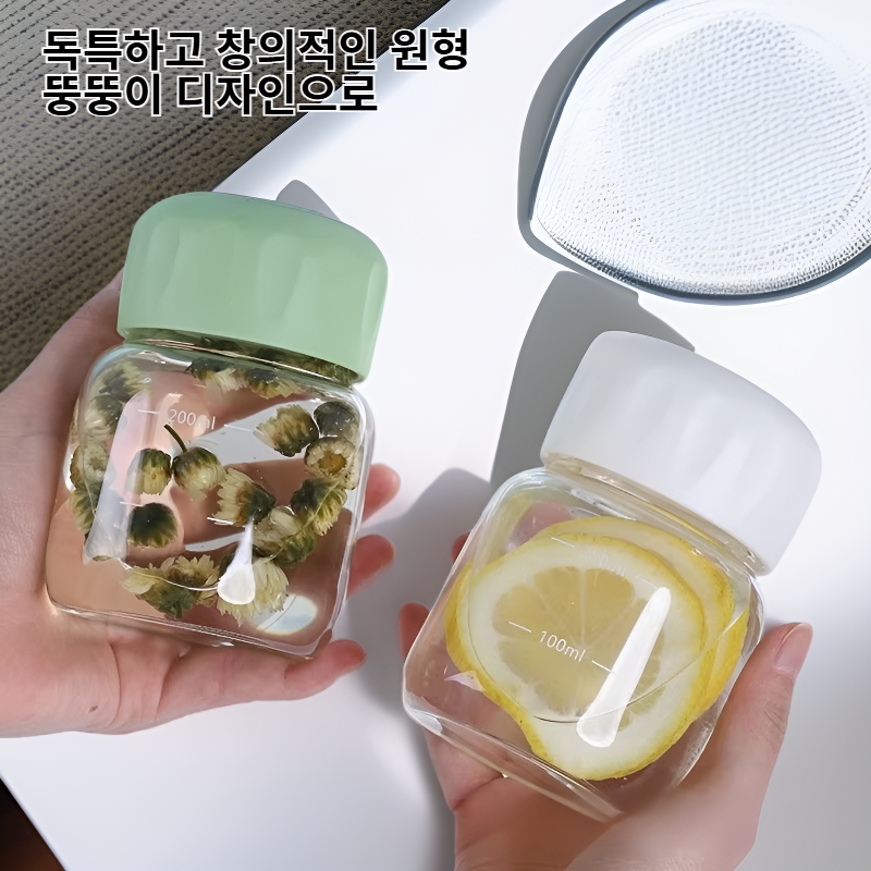 창의적인 원형 뚱뚱이 유리컵 뚜껑 고붕규산 내열 오트밀컵