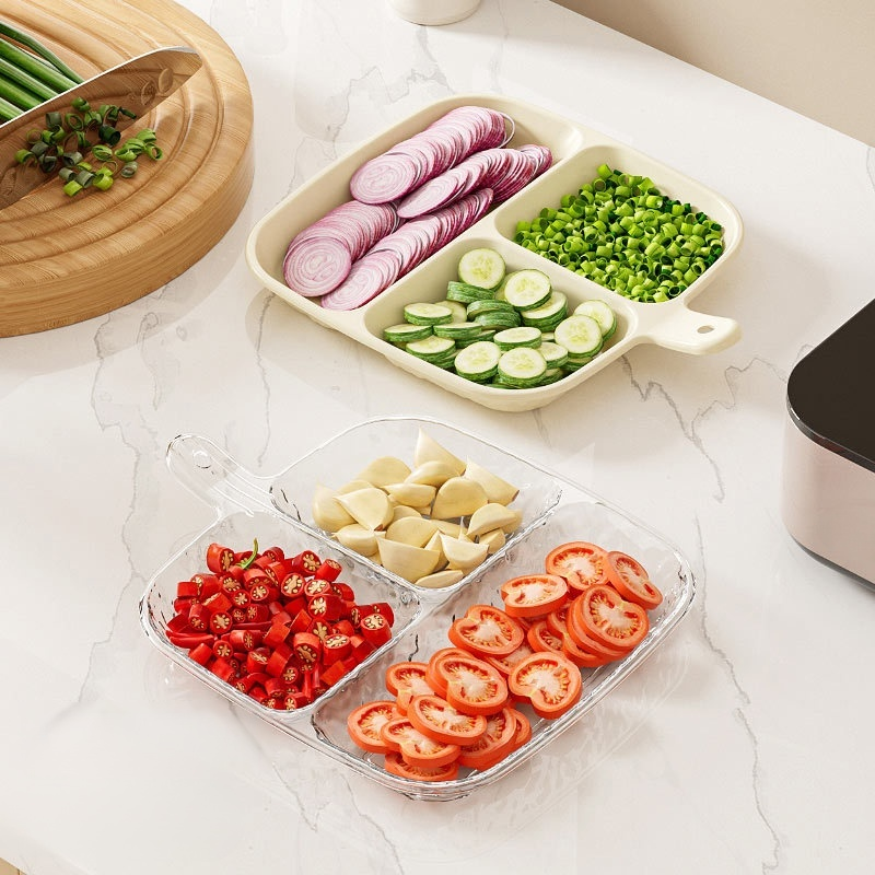 Side dish tray divided into compartments for household storage