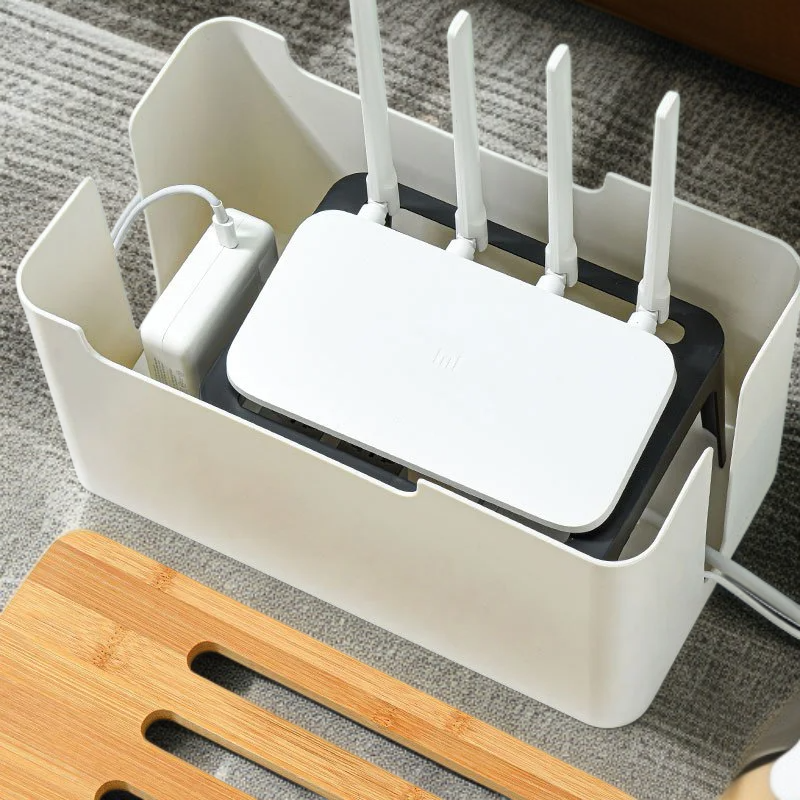 Caja organizadora de cables para router con cubierta de madera tamaño extra grande