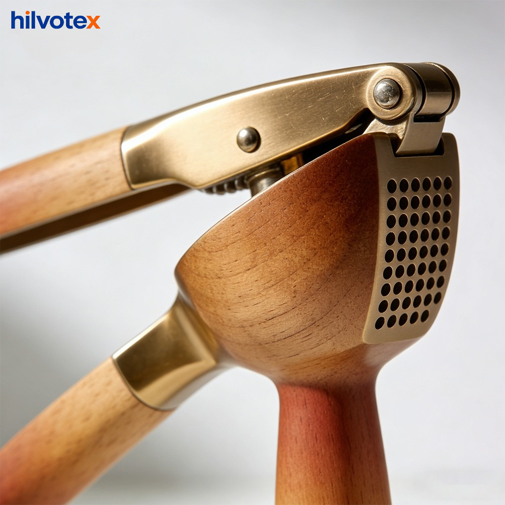 Wooden manual garlic press