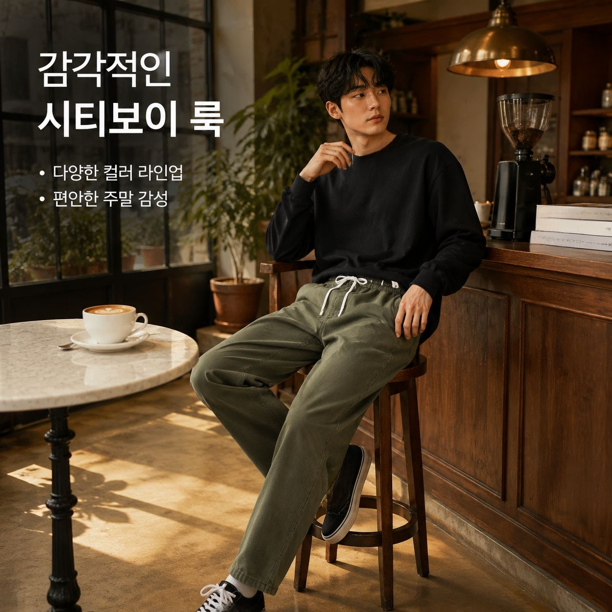 남자 워싱 면 캐주얼 일자 팬츠