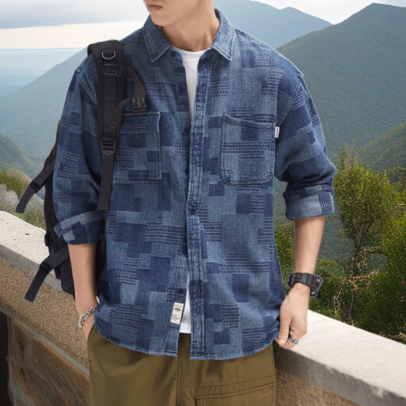 春のメンズマルチポケットカジュアルルーズフィット長袖シャツ