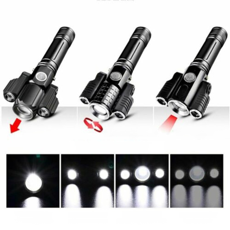 Outdoor waterproof three-head flashlight