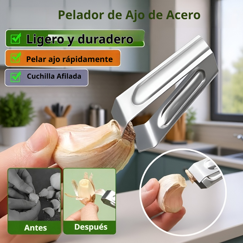 Pelador y prensador de ajo de acero inoxidable