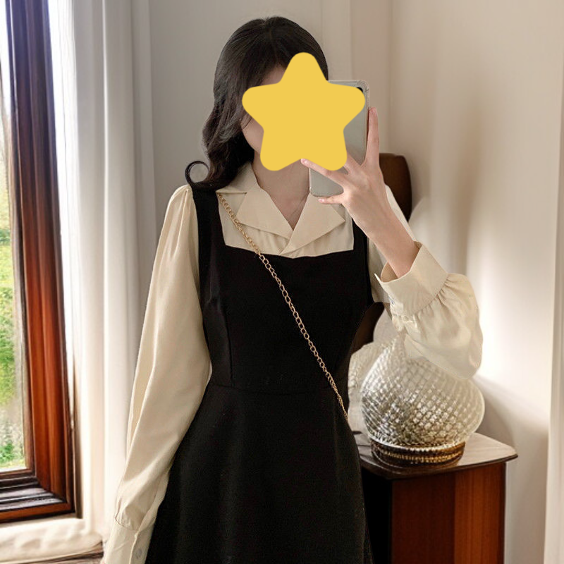 트렌디한 봄 긴팔 원피스 착용샷