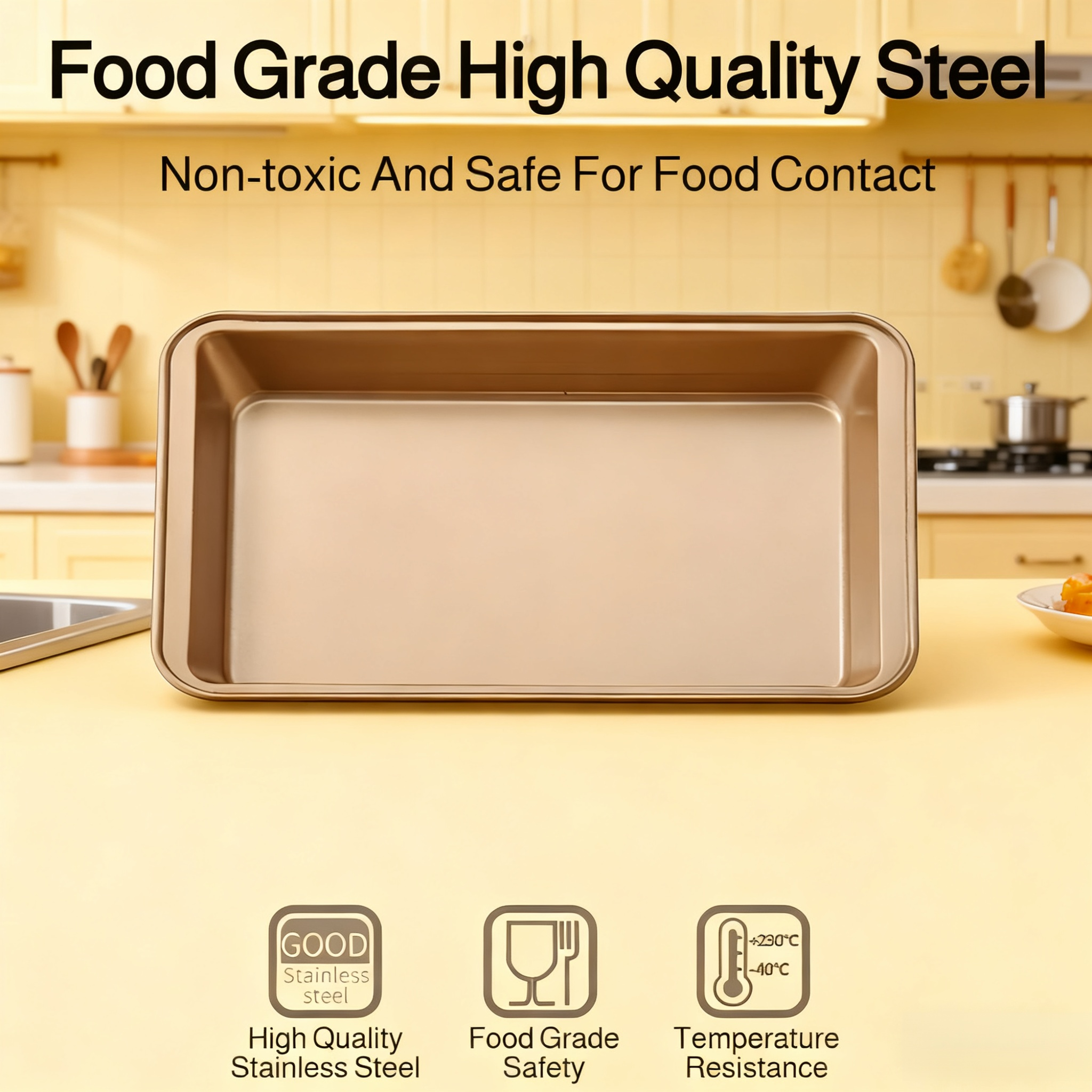 High-Quality Non-stick Square Cake Pan in Kitchen Setting