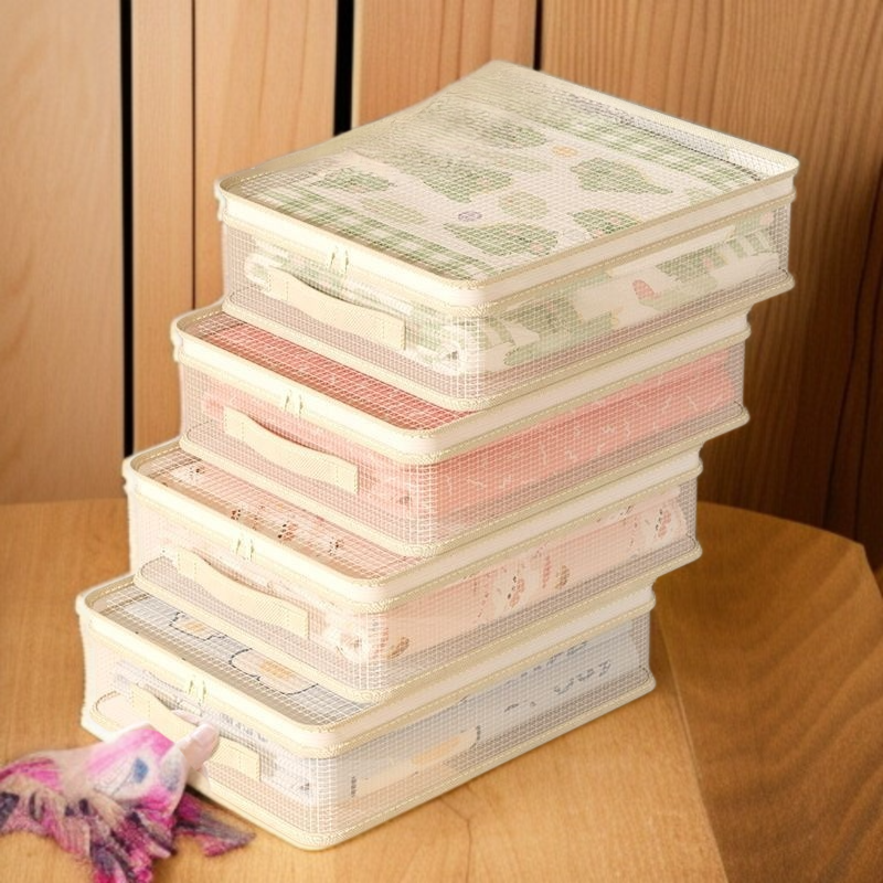 간절기 수납 가방 4종 세트 곰팡이 방지 의류 정리 가방 면 이불 수납 가방 칸막이 망사 옷장 수납 가방