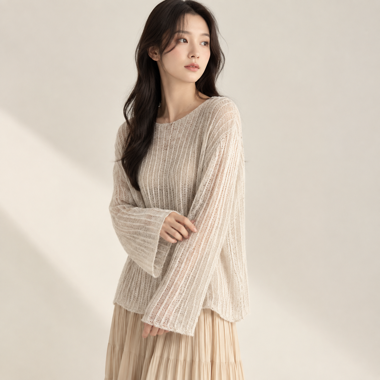 여성 루즈핏 펀칭 니트 가디건 봄가을용