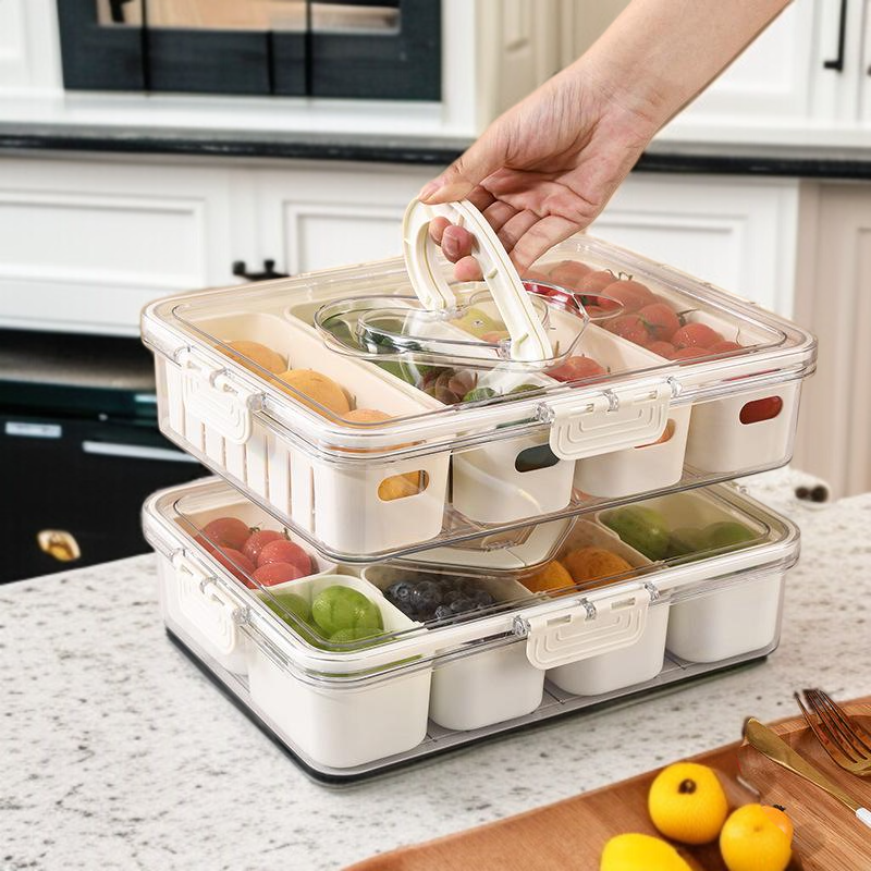 Caja organizadora de ensaladas y especias para refrigerador, hermética y multifuncional