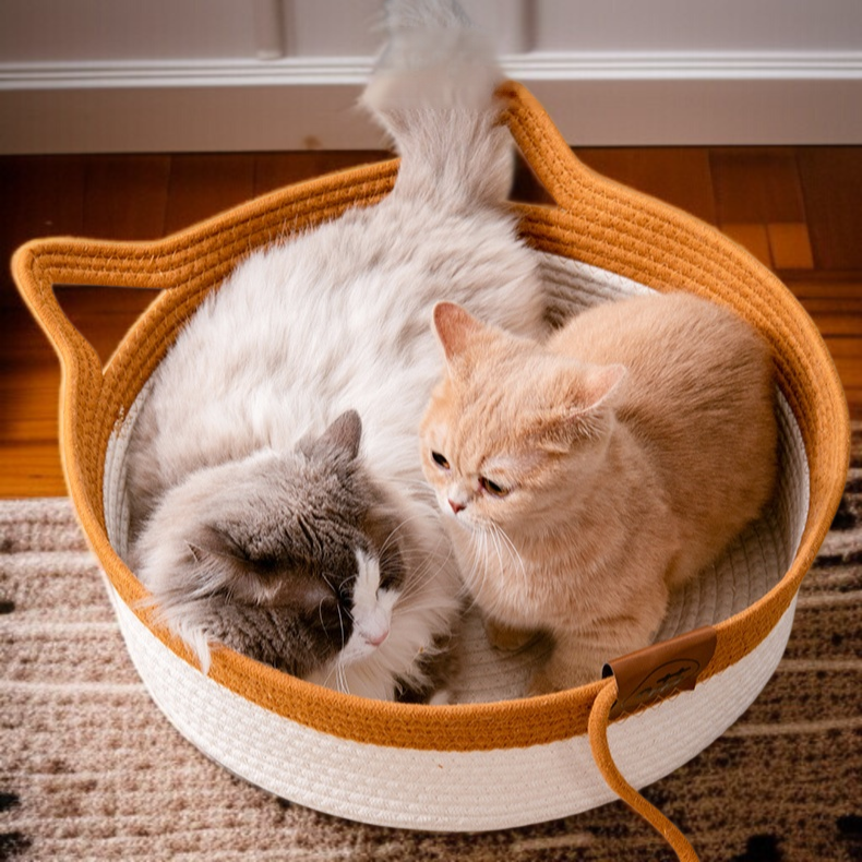 オールシーズン対応の籐製猫の巣、ガマ編みの猫の巣、半密閉型の犬の巣、猫のベッド、夏の涼しい巣のペット用品