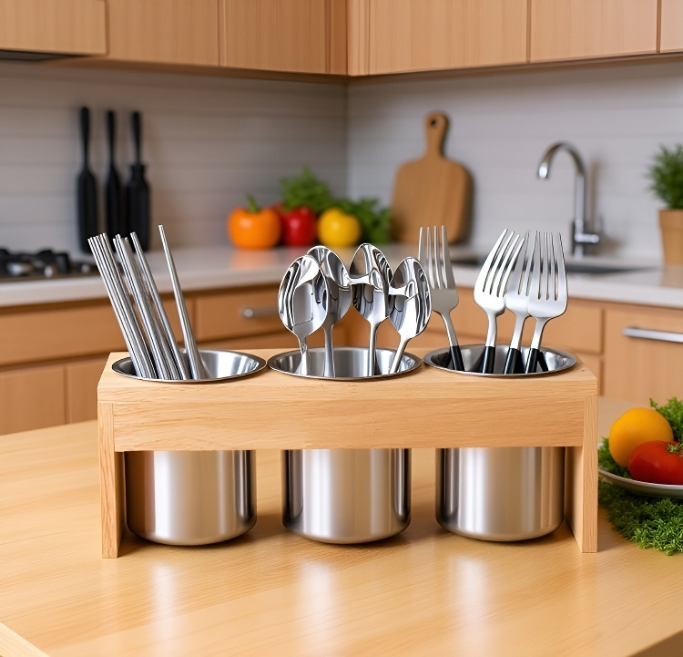 심플한 디자인의 나무 젓가락 꽂이