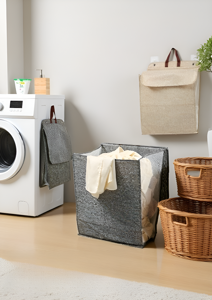 세탁실에 놓인 더러운 옷 보관 바구니