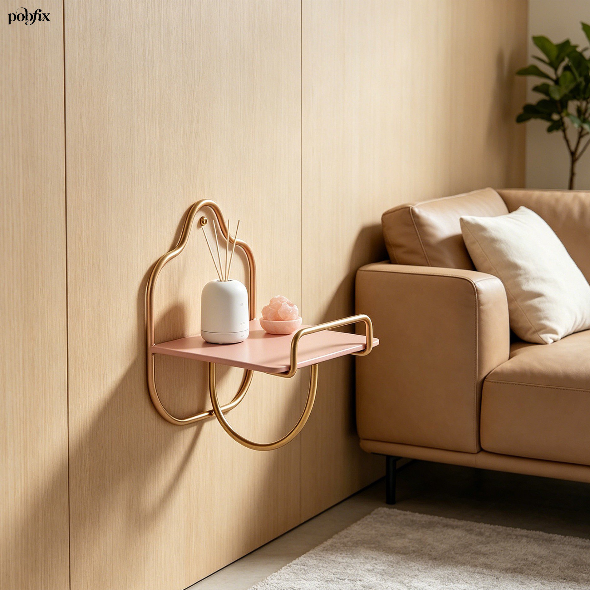 Wandmontiertes Regal mit Dekoration im Wohnzimmer