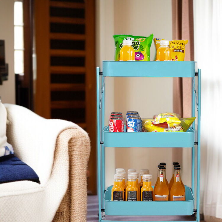 가정용 접이식 수납 카트 다층 수납 바닥 수납 선반 설치 무료 이동식 주방 수납 선반