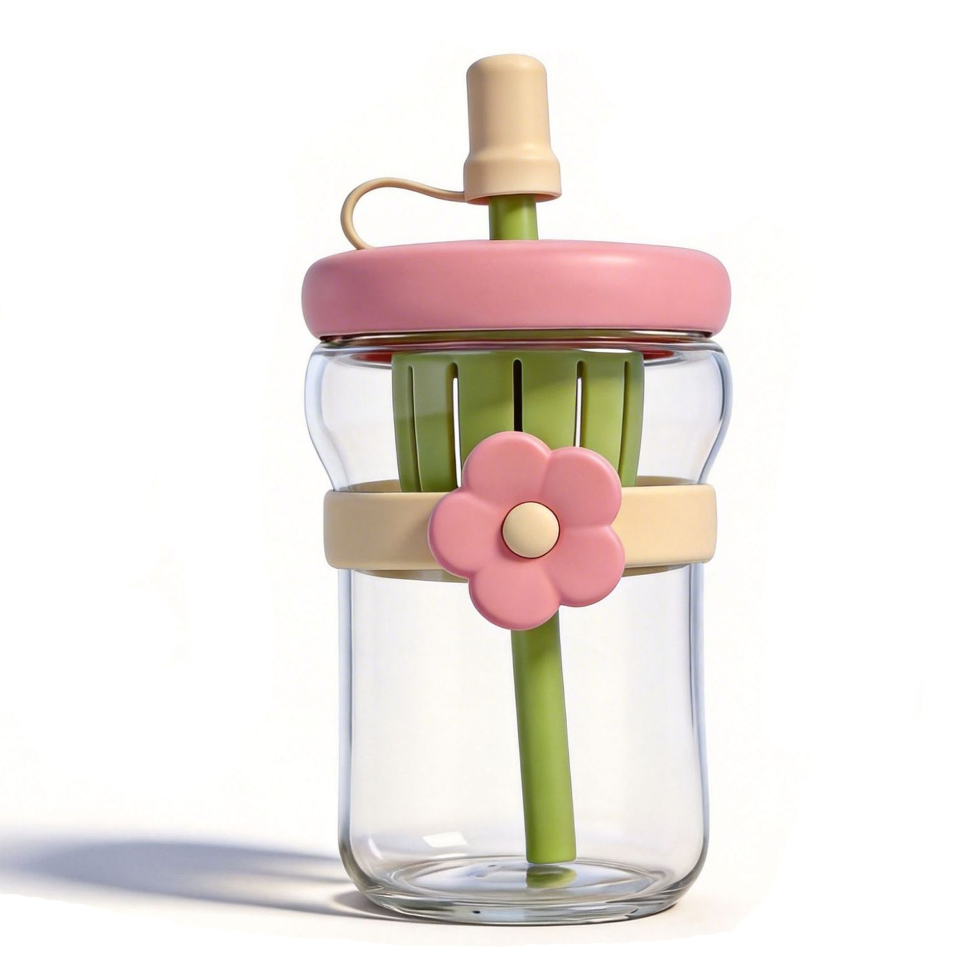 Vaso de vidrio floral con pajita de 500 ml