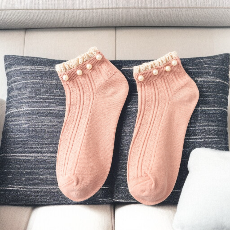 심플한 순색 진주 레이스 여성 면양말