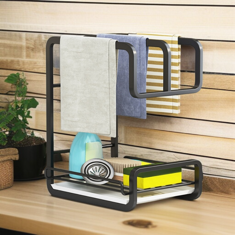 Kitchen countertop storage rack with draining basket