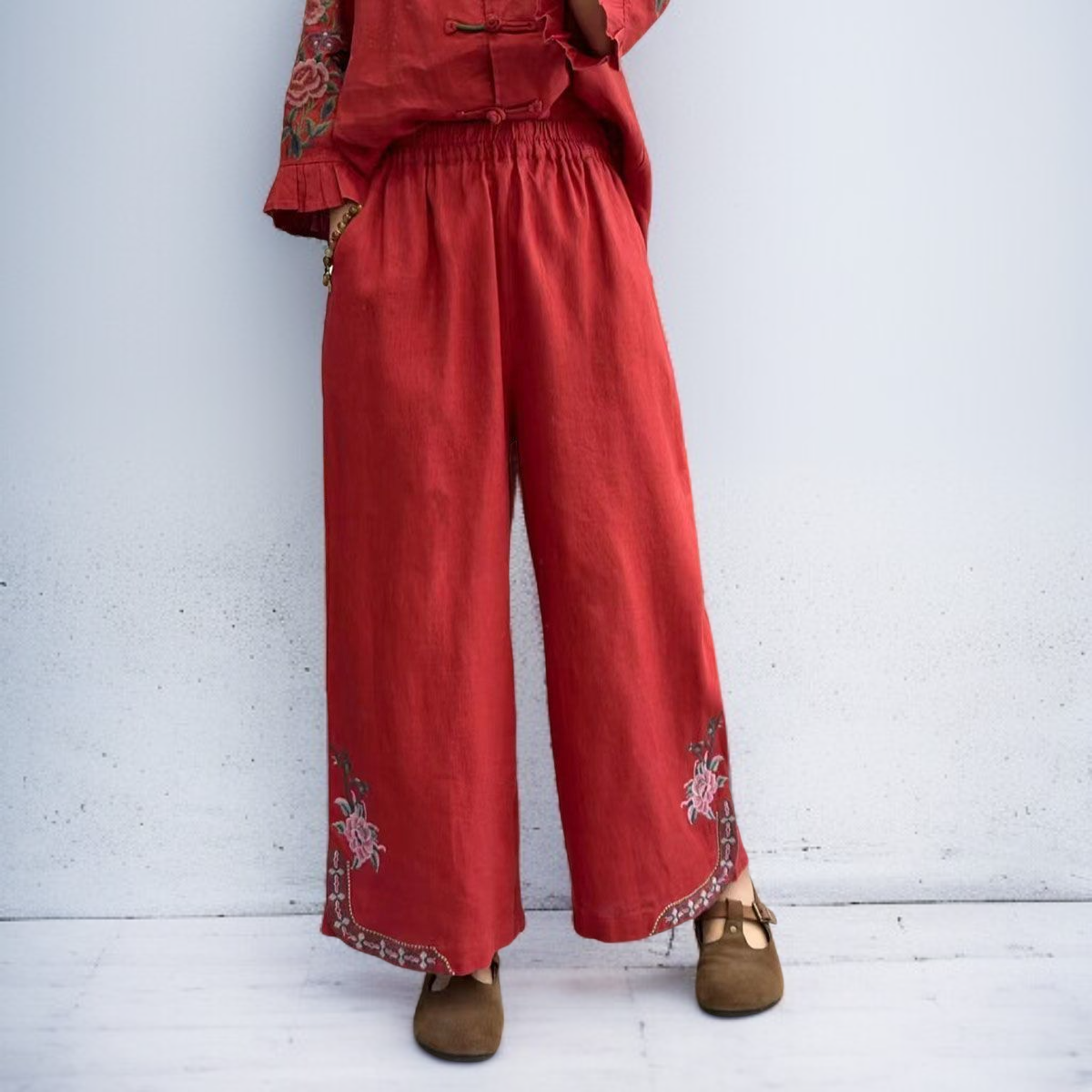 レディース ゆったりコットンリネンカジュアルパンツ