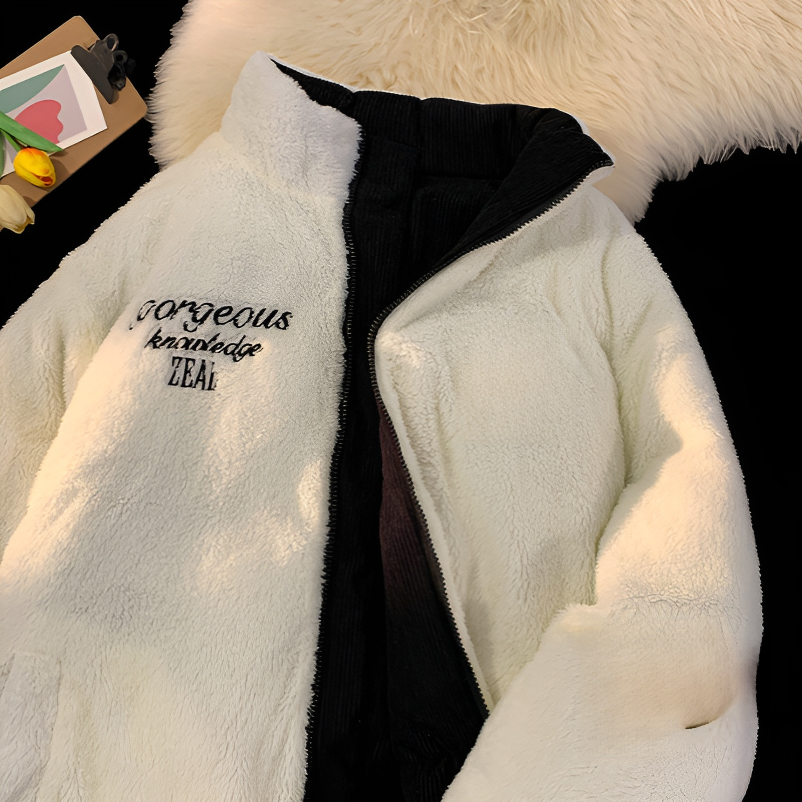 冬用厚手メンズ綿入りジャケット リバーシブル羊羔フリース 男女兼用カジュアルアウター コーデュロイパフジャケット