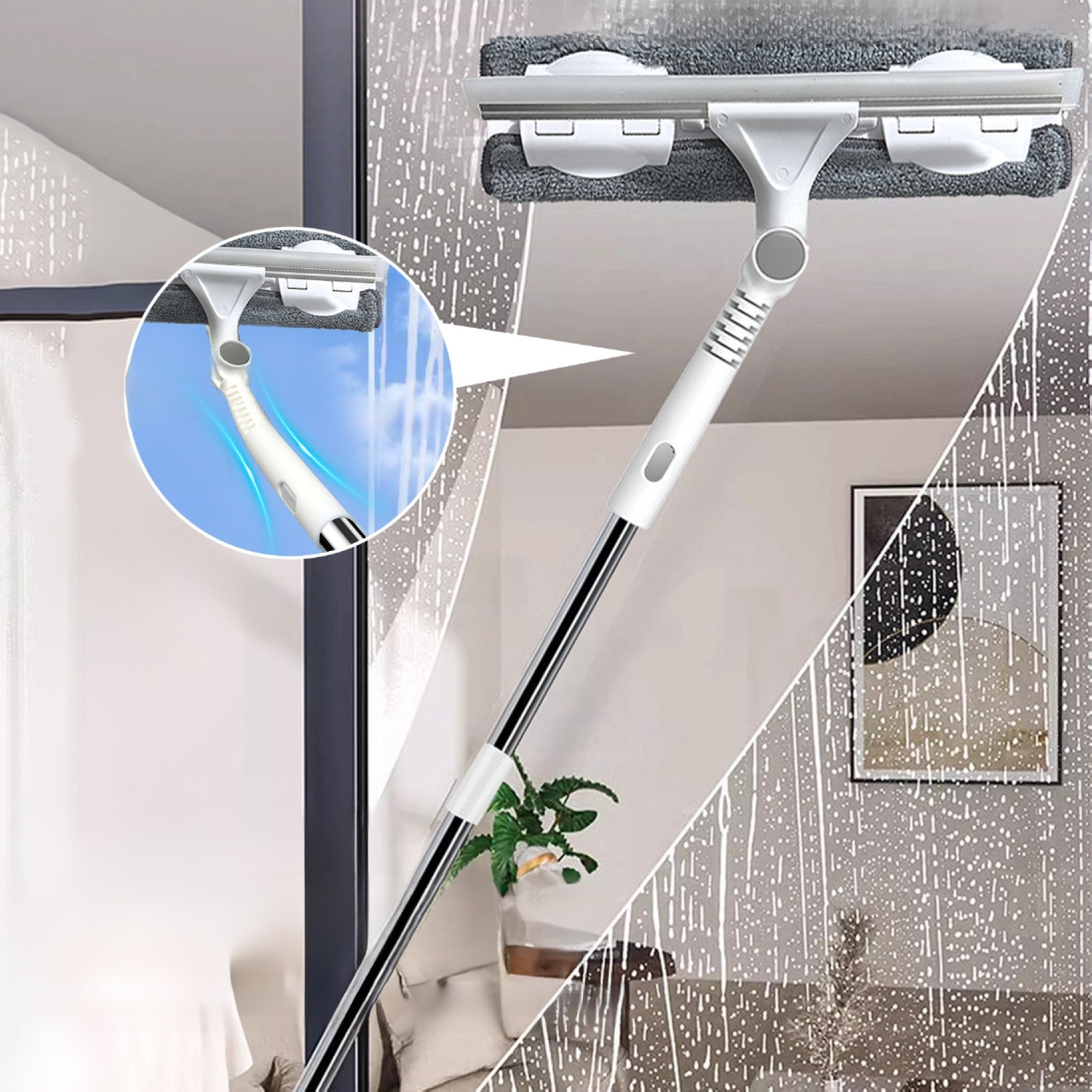 HighRise Window Cleaner Mop DoubleSided Extended Pole Household Multifunction