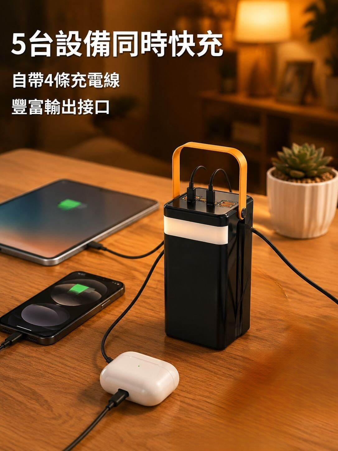 大容量自帶線戶外應急快充充電寶