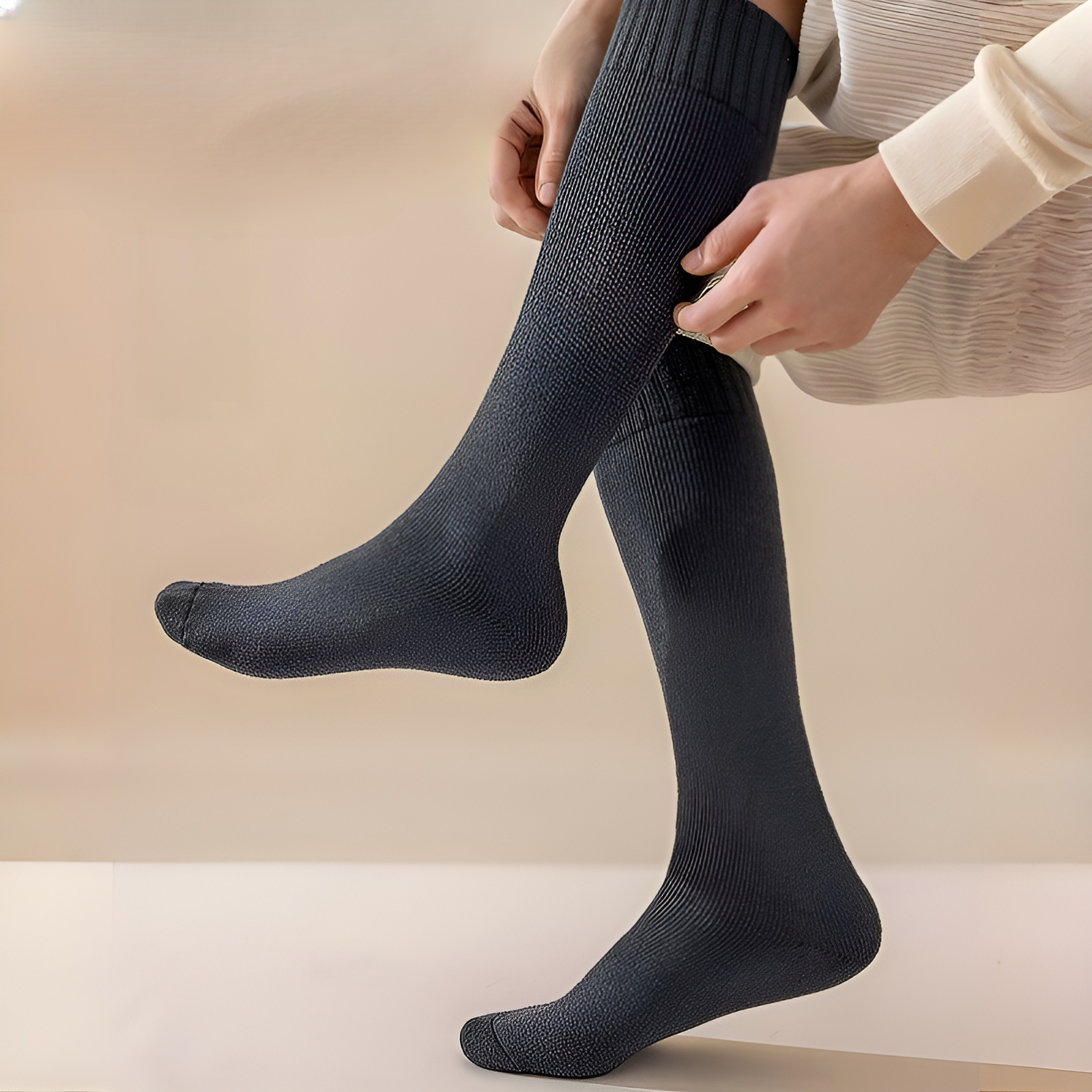 Calcetines largos térmicos con forro de borrego para proteger las rodillas en invierno