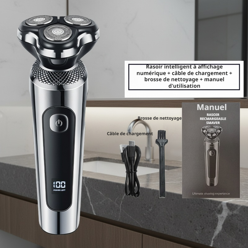 Rasoir électrique à tête flottante lavable pour tout le corps avec affichage numérique intelligent
