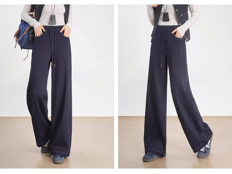 美脚効果があるドレープデニムパンツ