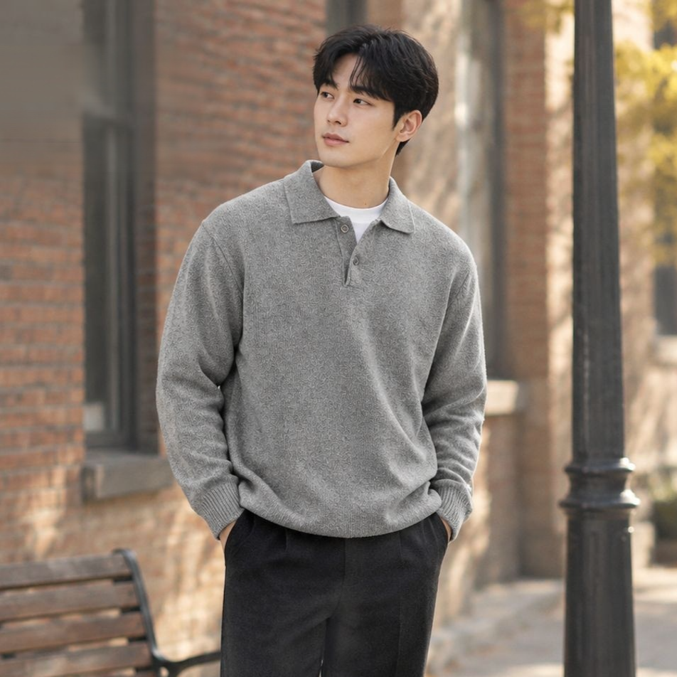 남성 F/W 루즈핏 카라 폴로넥 무지 니트 스웨터