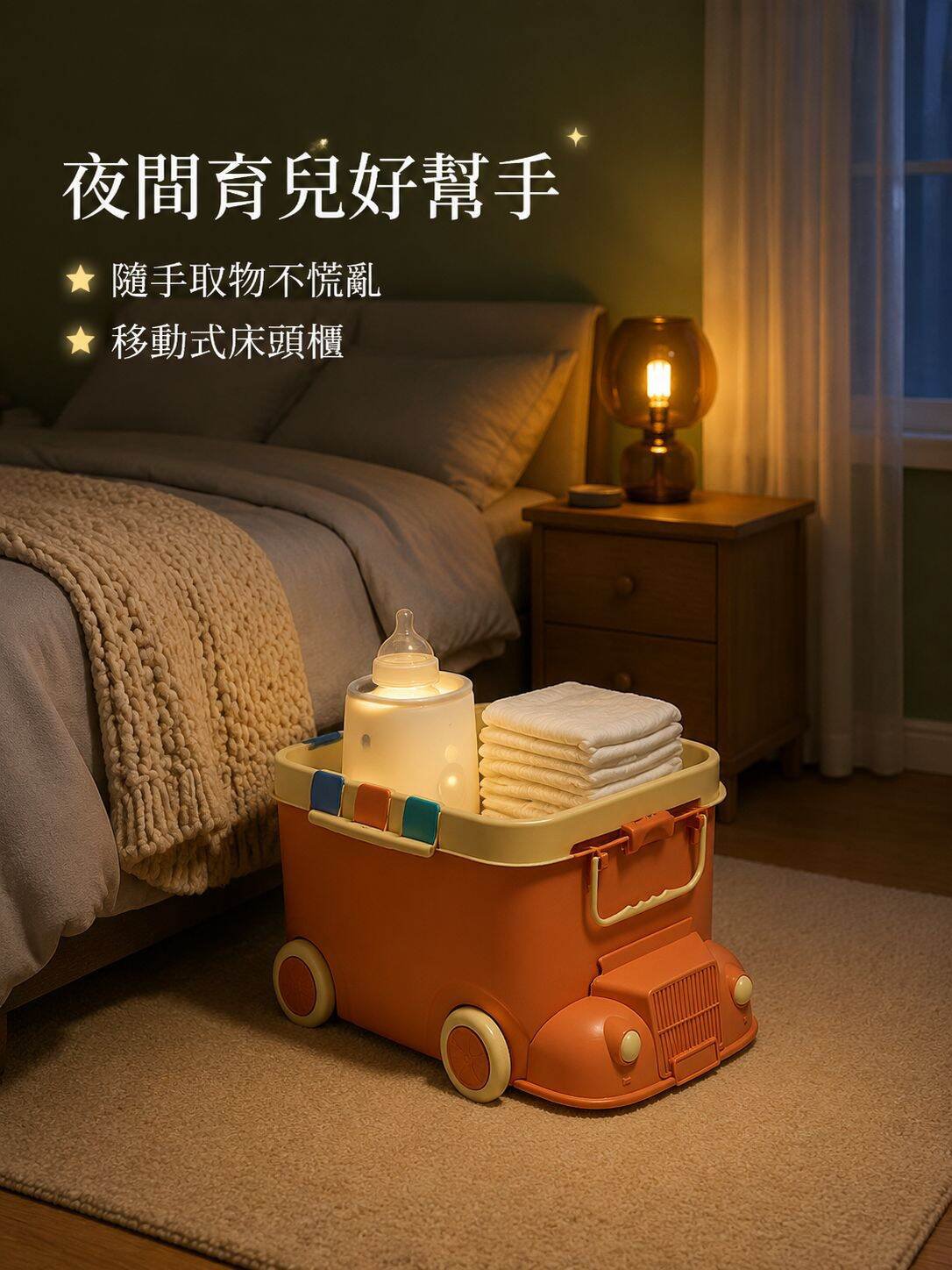 大容量卡通主題嬰兒收納箱，附輪子，方便整理和移動玩具。
