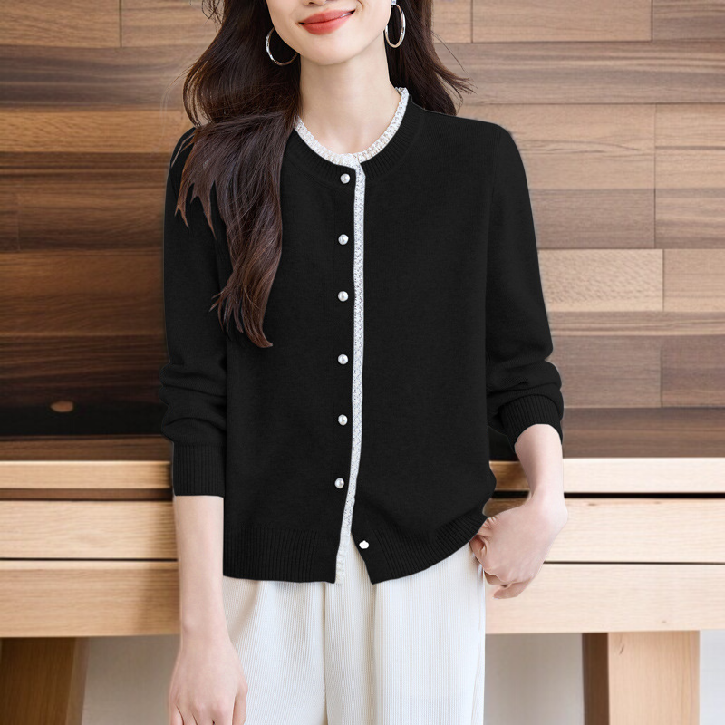 여성 그레이 니트 가디건 아우터 무드 상의 레이스 긴팔 니트