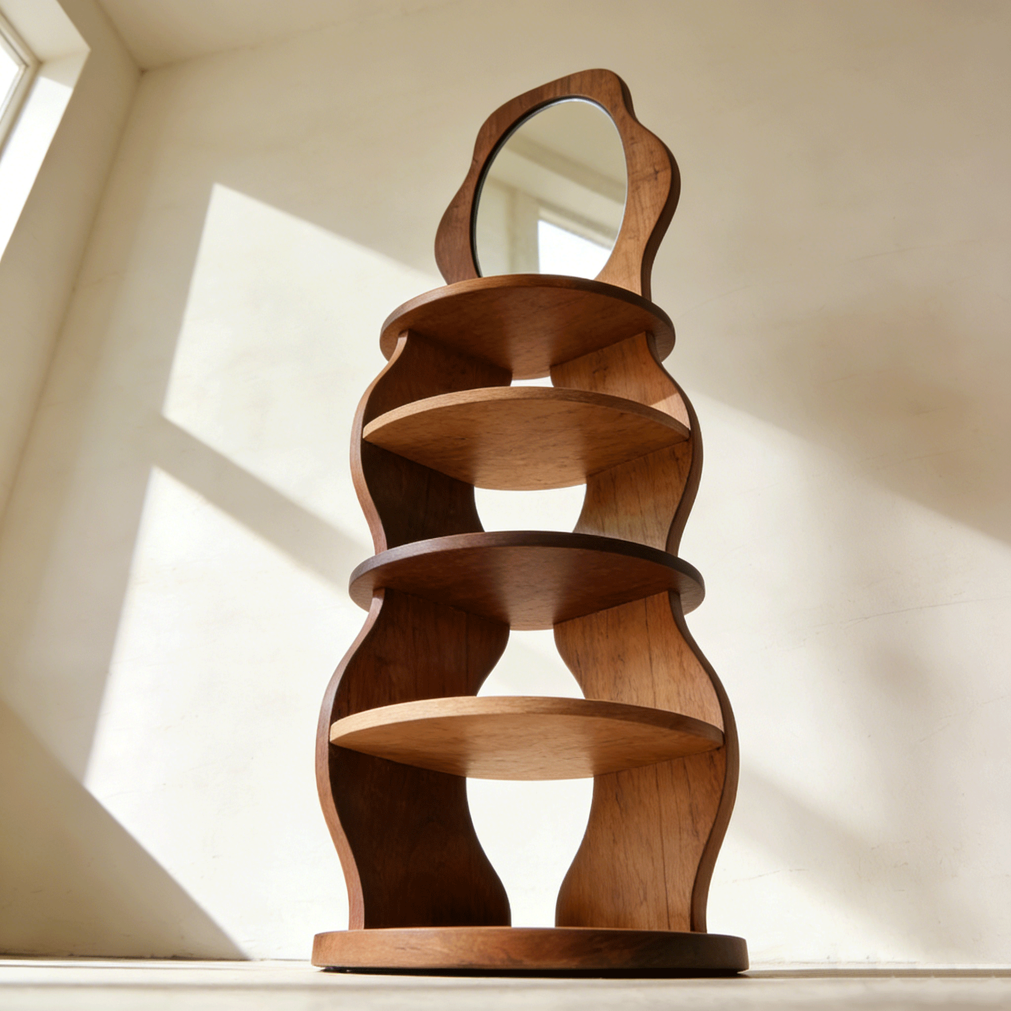 シンプルで美しいミラー収納シェルフ