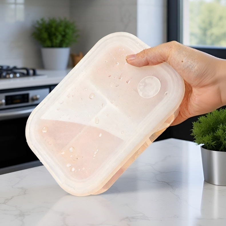 냉장고에 정리된 칸막이 식품 용기