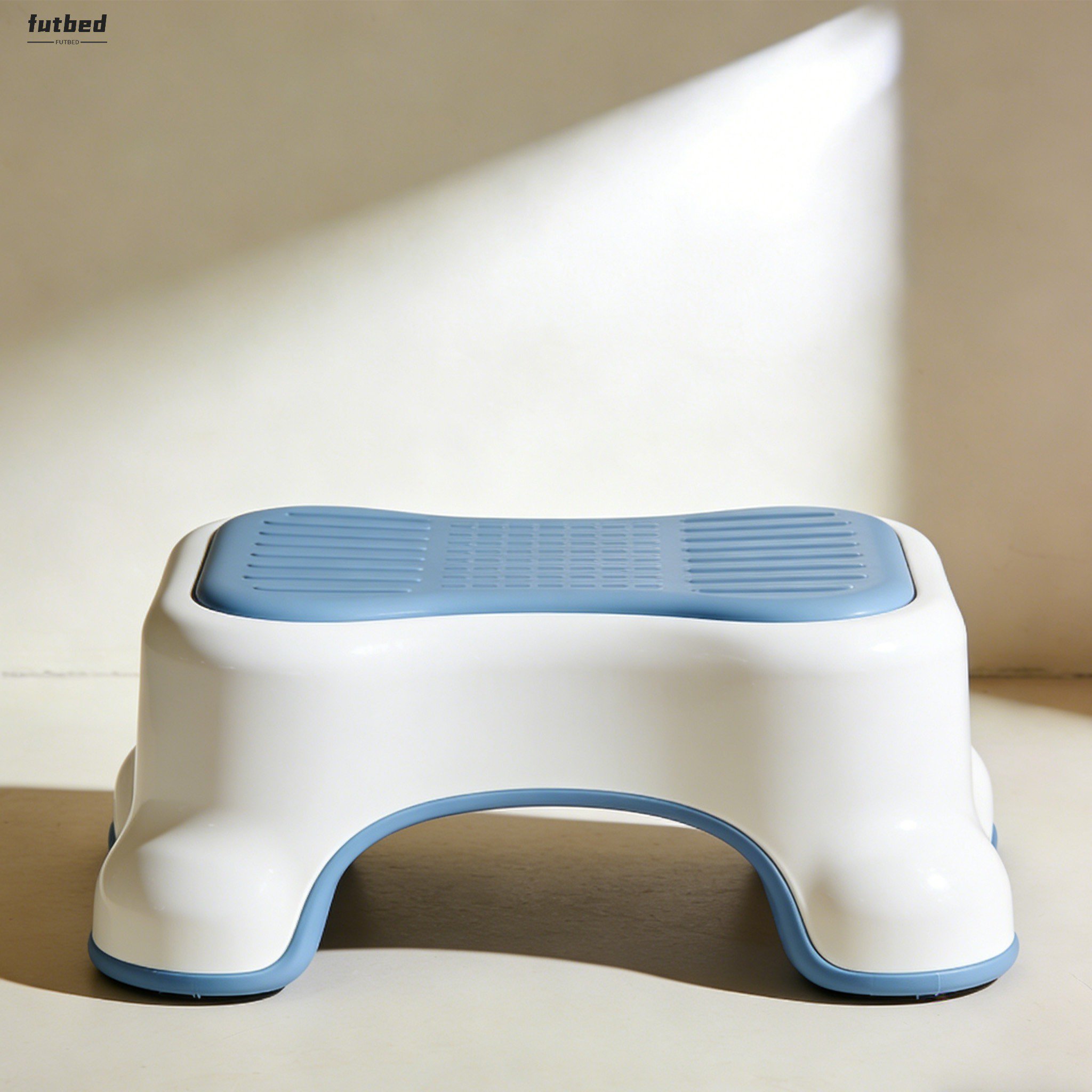 Close-up of quiet, non-slip under-desk step stool