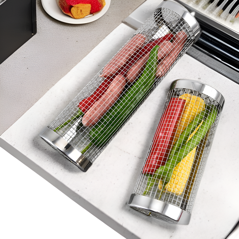 Barbecue extérieur en acier inoxydable, grille ronde rotative à rouleaux