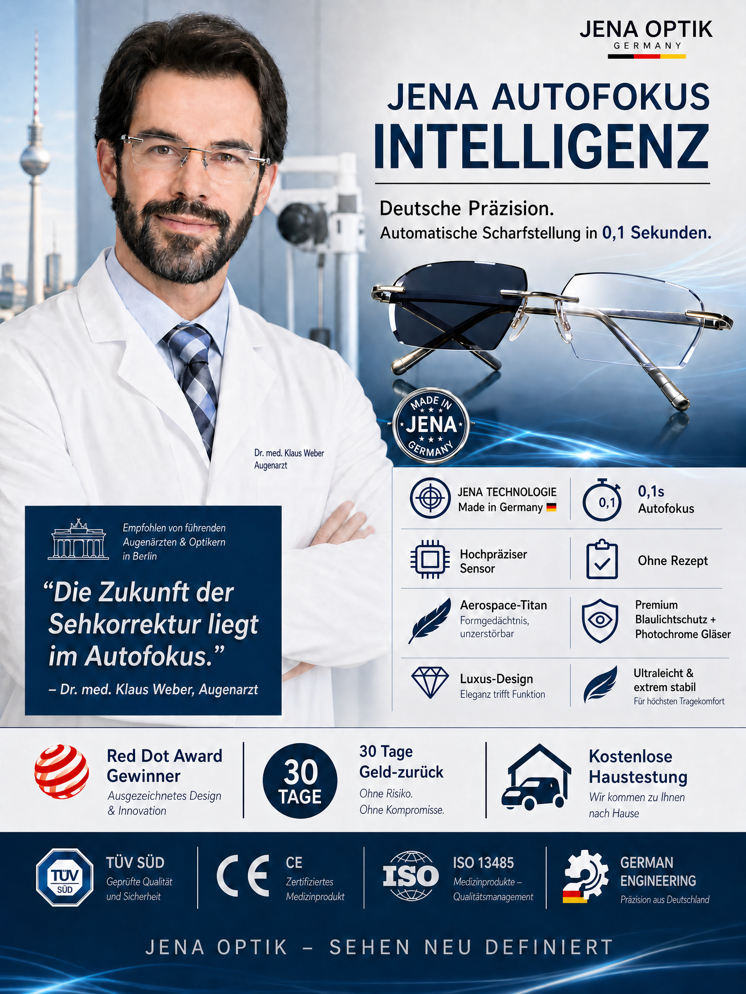 【 Kein Sehtest nötig】Jenaer Optik - Intelligente selbsttönende Lesebrille