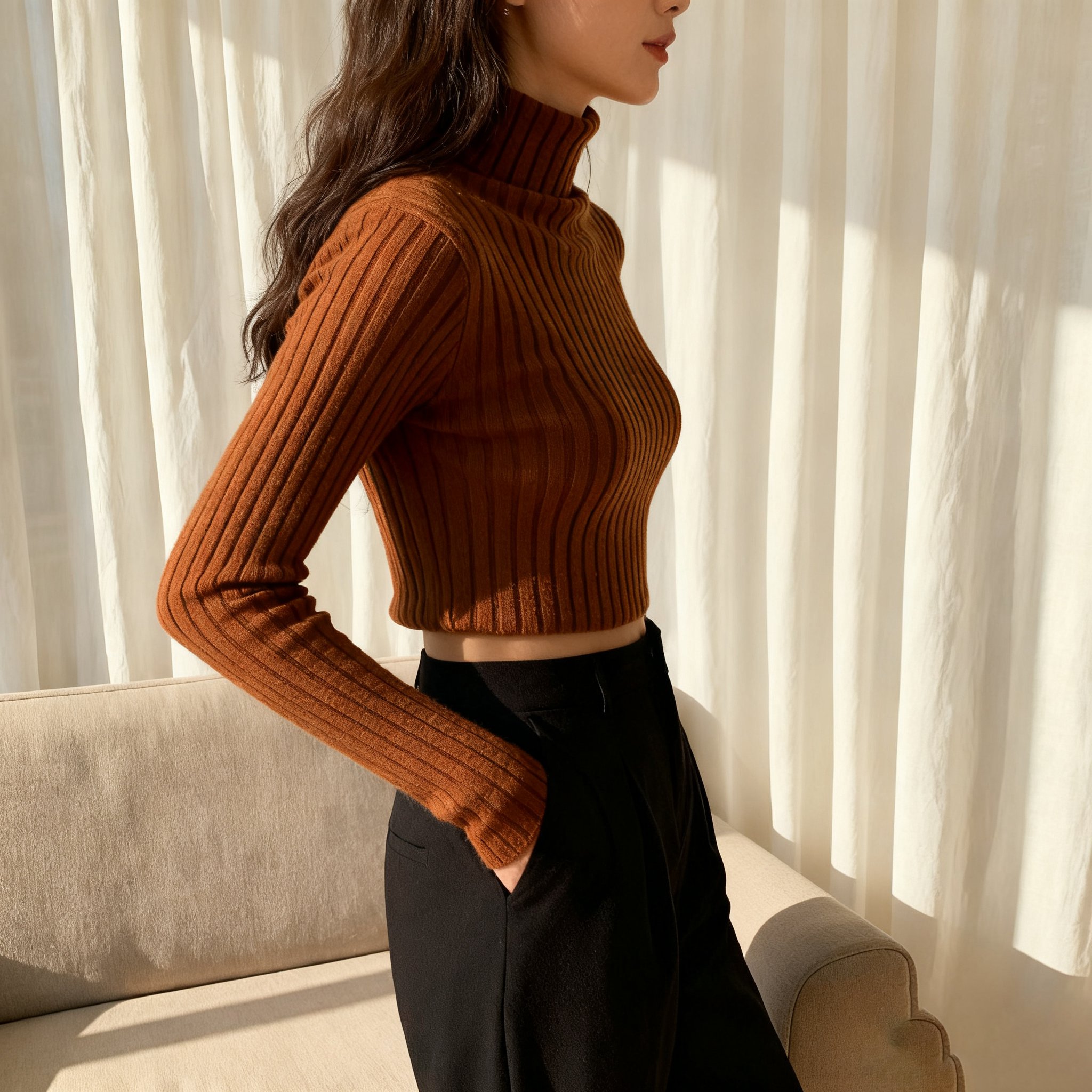 ショート丈ハイネックセーター