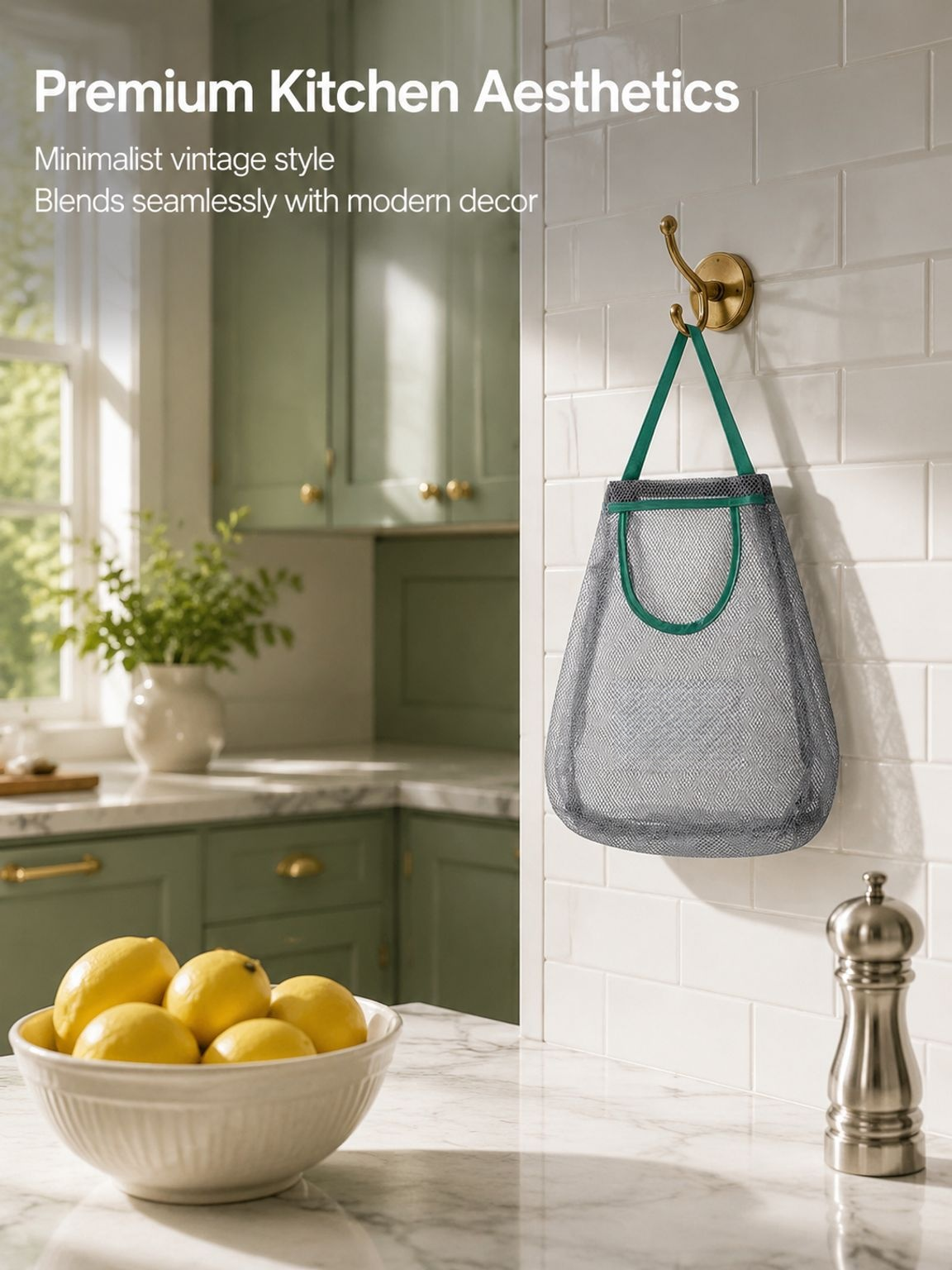 Wall mounted garlic and ginger organizer bag for kitchen storage