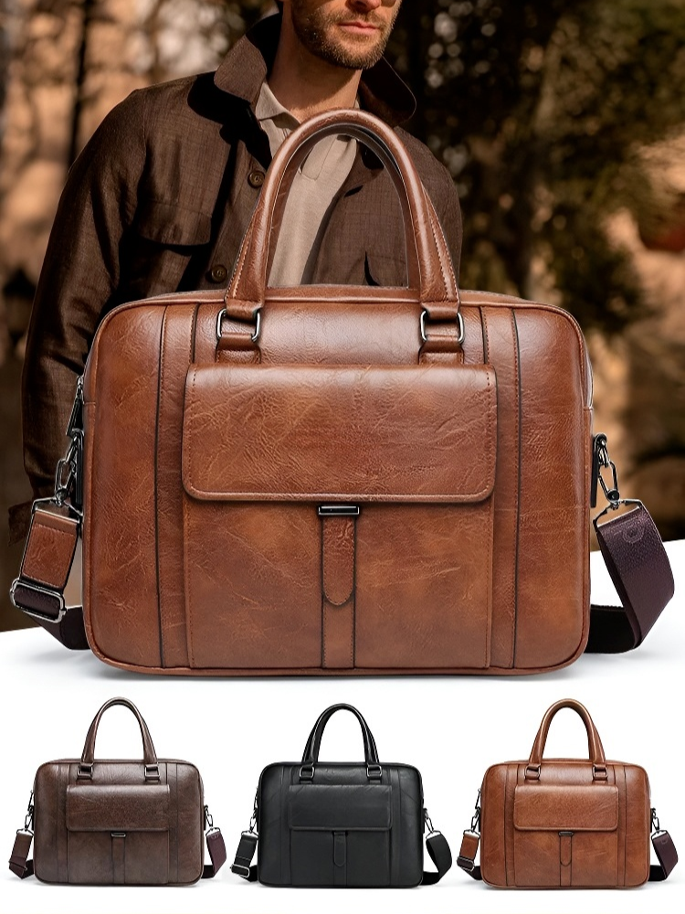 メンズビジネス手提げ横型ブリーフケース・ショルダー付きノートパソコンバッグ