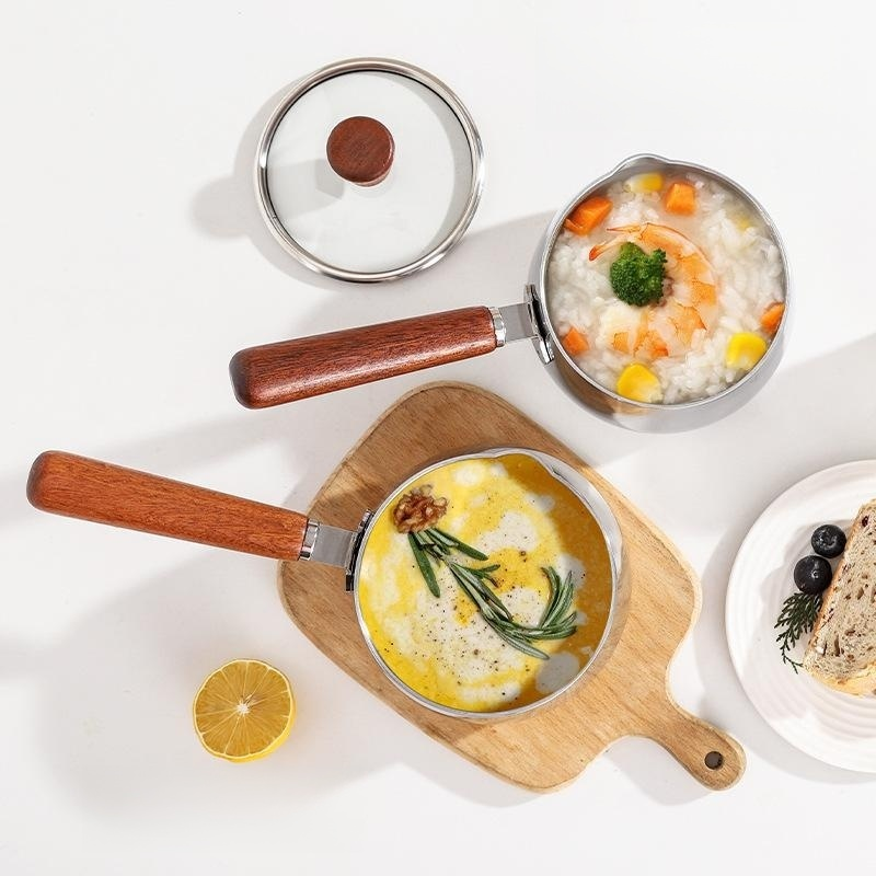 หม้อนมขนาดเล็กสามชั้นสำหรับเด็ก ไม่ติดกระทะ หม้อสำหรับต้มบะหมี่เด็ก