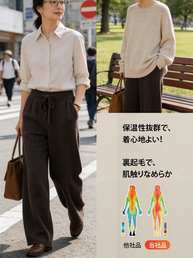 10kg着痩せ効果・無地ワイドパンツ