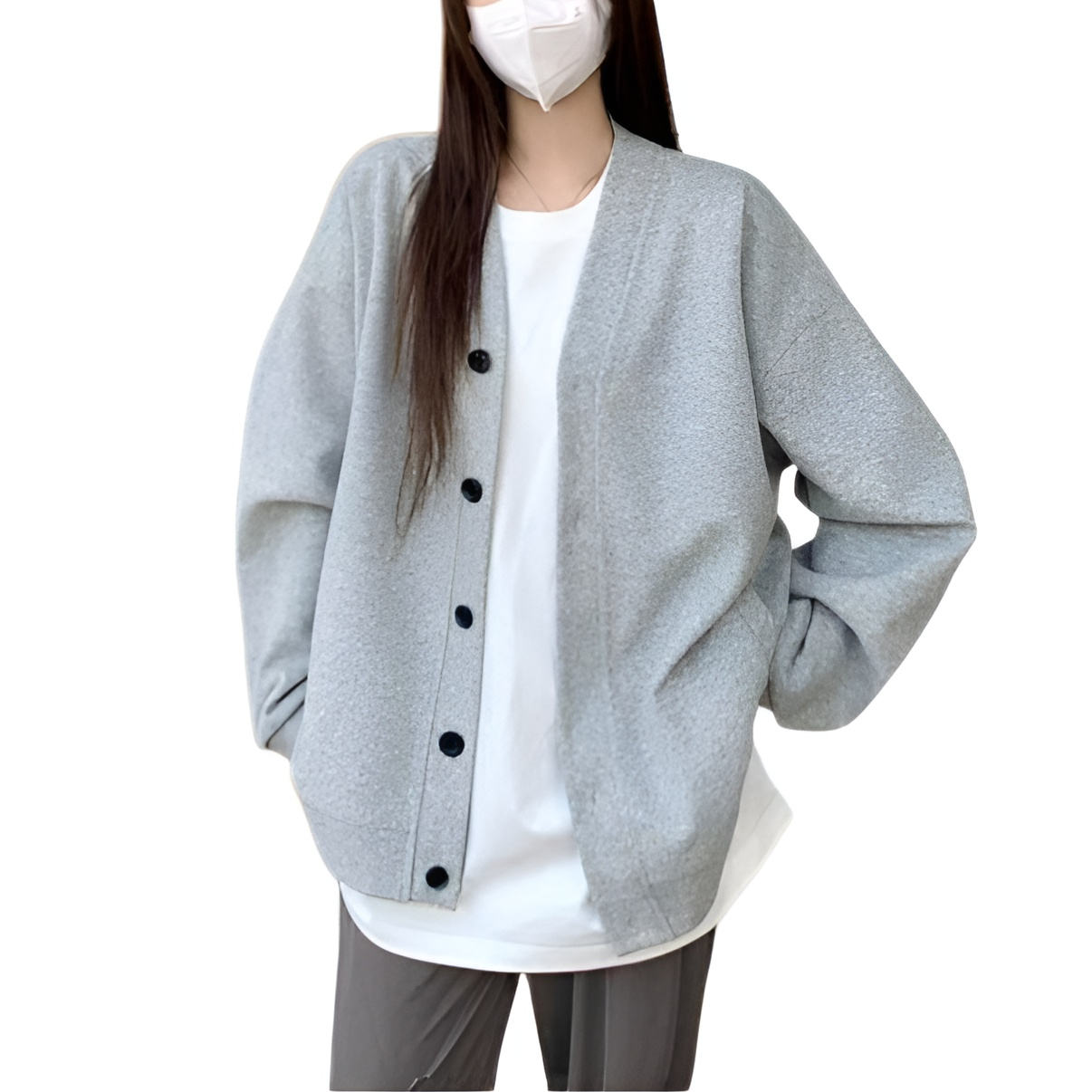 レディース韓国風Vネックカーディガン 三色 スウェットアウター 2024年春秋新作