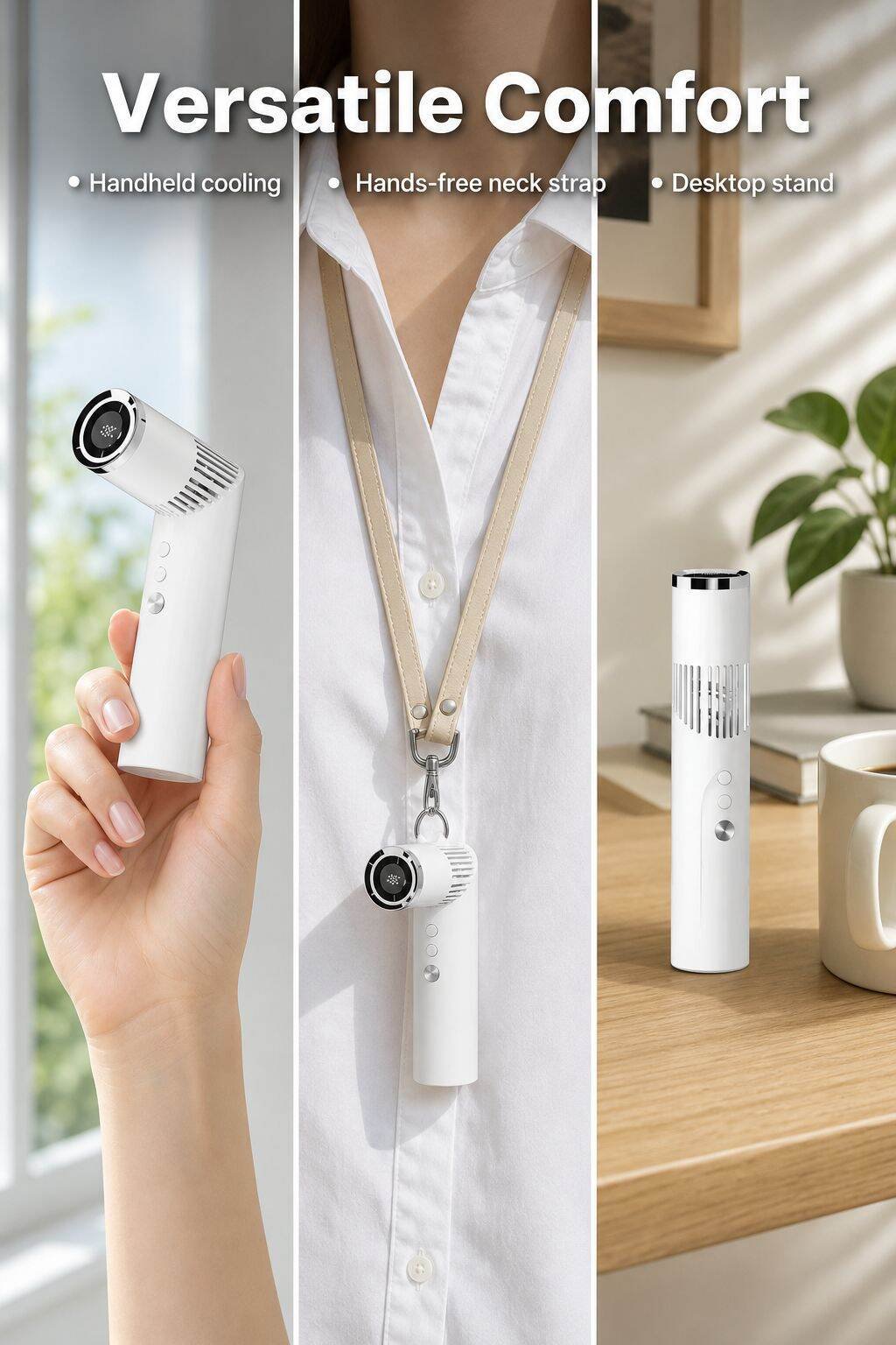 Portable Lipstick-Style Multi-Functional Mini Fan (Handheld/Neckband/Desktop)