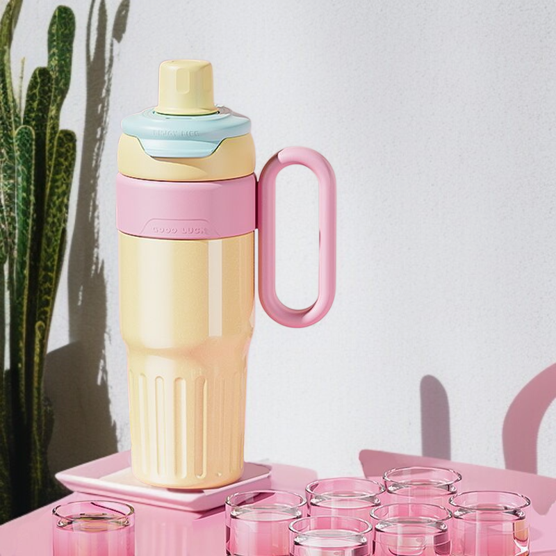 대용량 더블 진공 텀블러 학생 휴대용 비주얼 플라워 티컵 보냉 아이스컵 마카롱 빨대 물컵