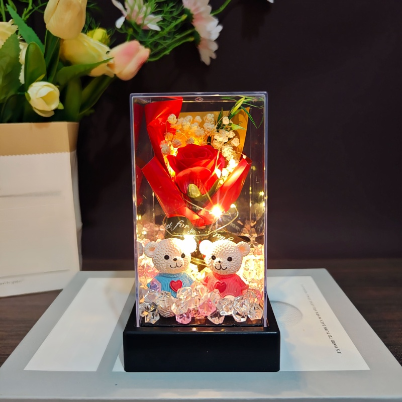 永生花玻璃罩情侶浪漫夜燈香皂玫瑰花束禮盒