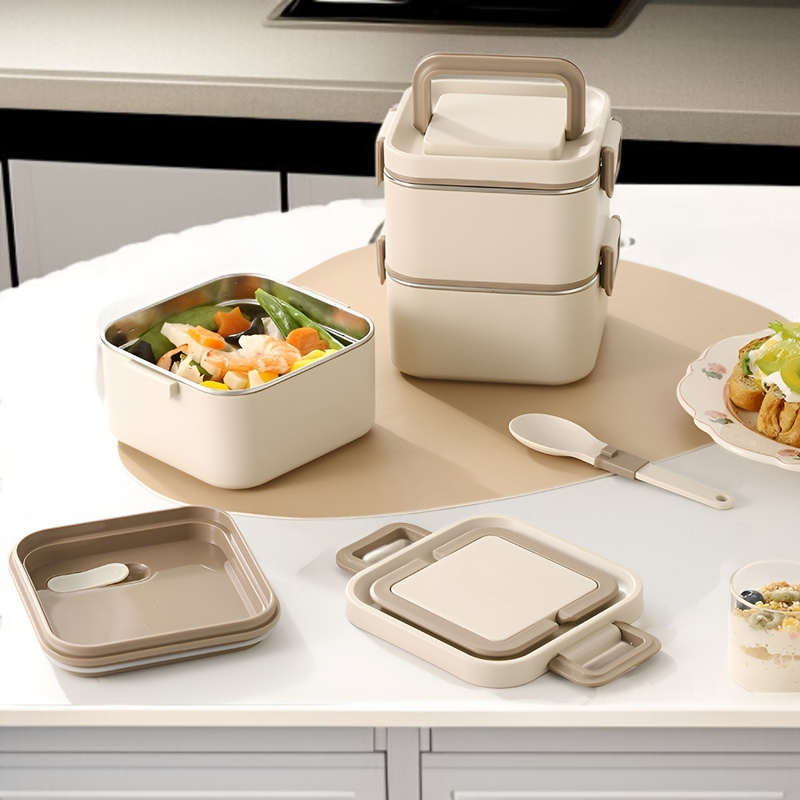 스테인리스 스틸 도시락 상자 휴대용 식품 보관 용기 칸막이 도시락 상자 전자레인지용 학생 도시락 상자 단열 식기류