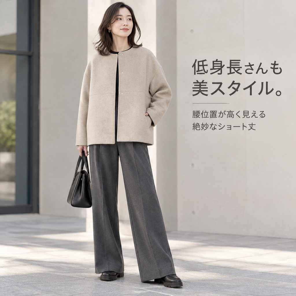 レディースシンプル丸首ウールショートジャケット