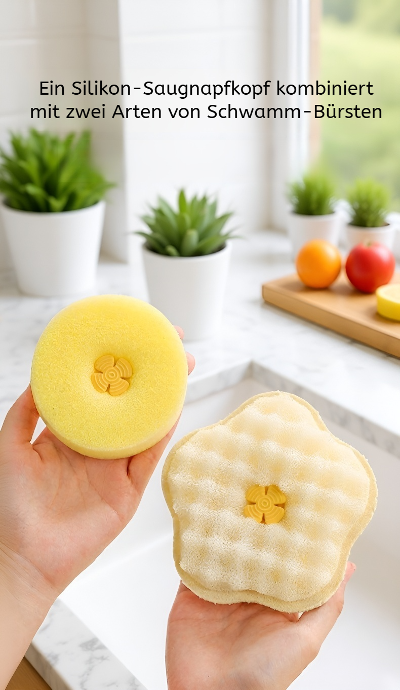 Hygienischer Spülschwamm mit beidseitigem Saugnapf