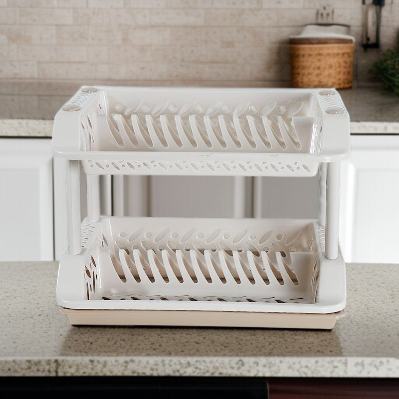 Kitchen double-layer plastic rack drain rack dish rack tableware washing rack double-layer cutlery r
