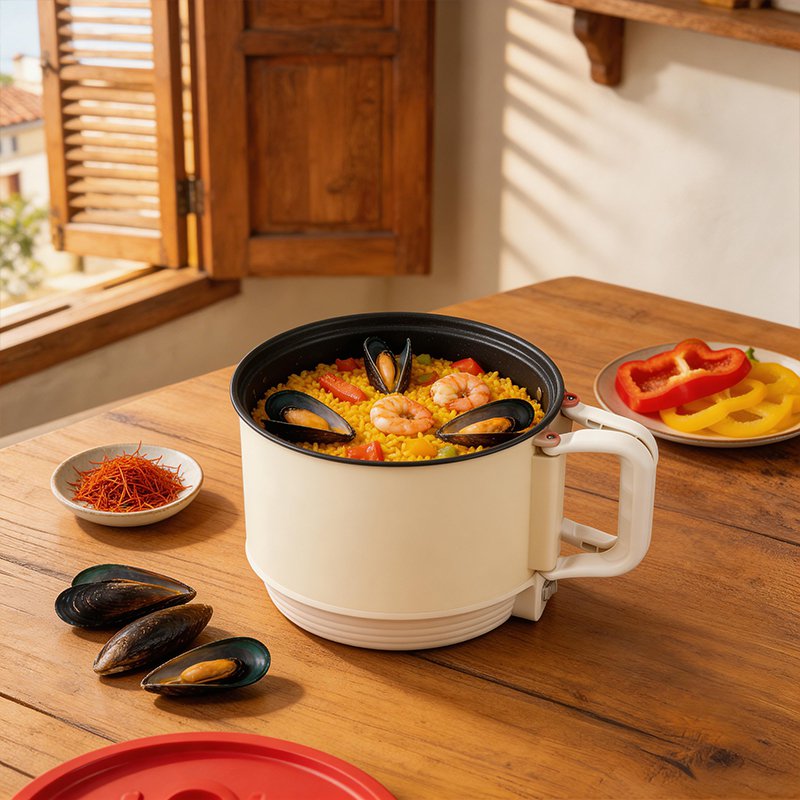 Olla eléctrica plegable multifuncional con soporte